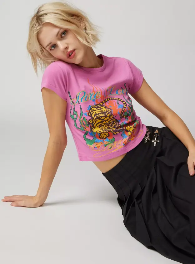 Kaplan Baskılı Pembe Baby Tee