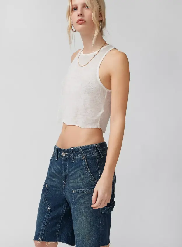 Yıpratılmış Denim Bermuda Şort